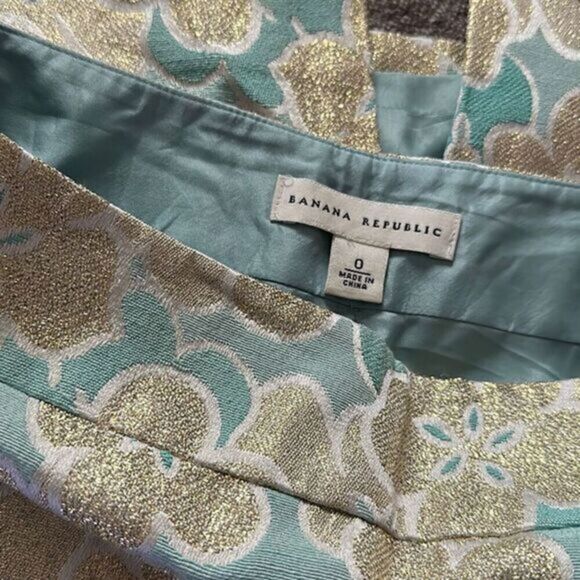 Antonio Melanie Metallic Pencil Skirt Women’s Size 0 Teal Gold Floral Brocade - Picture 6 of 9